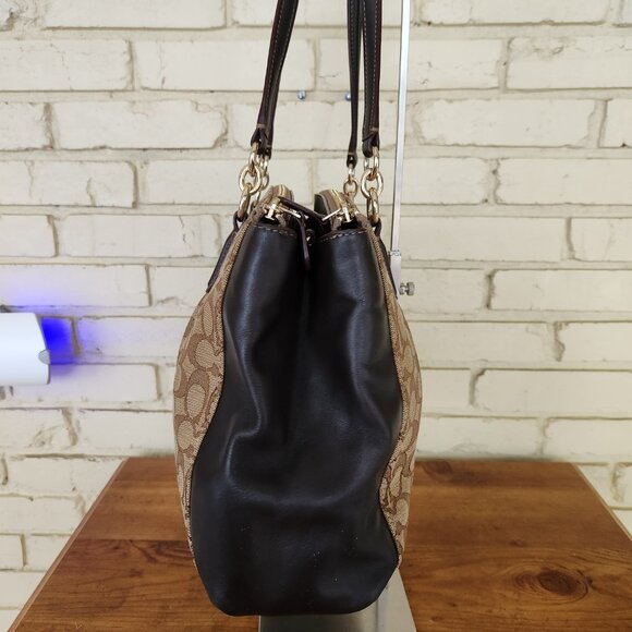 Euc Vintage Coach Signature Khaki & Brown Leather Shoulder Bag Purse - Picture 9 of 16